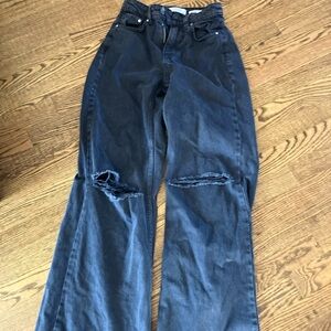 Bershka Womens Jeans Size 02 Wide Leg Black Denim Distressed
